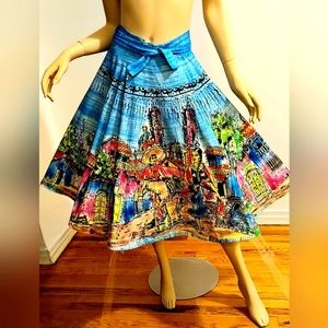 OLLA MEXICO Vtg 1950s Hand Painted Mexican wrap cotton Skirt